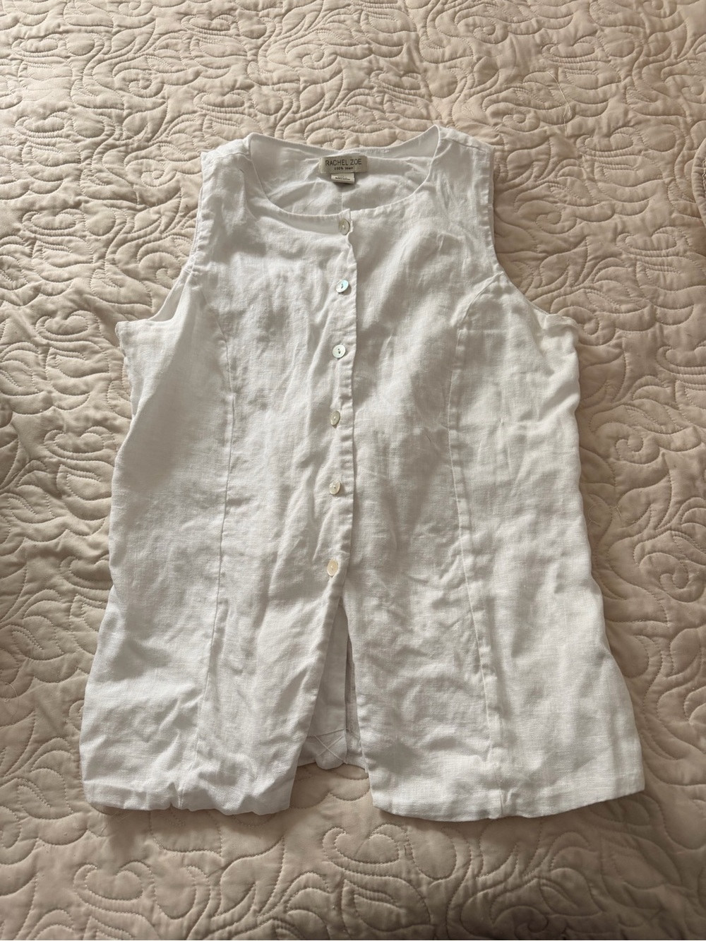 Rachel Zoe White linen button up vest with tie back detail Size Large